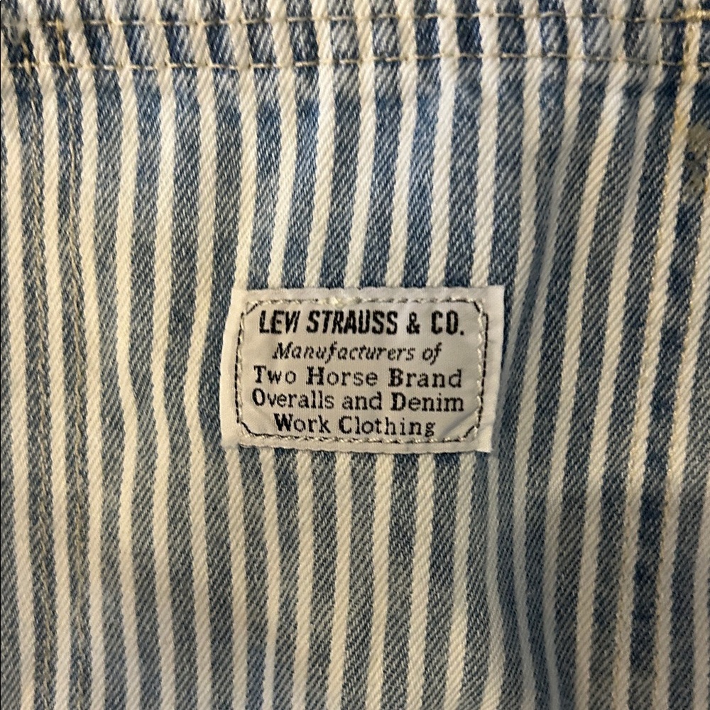 Levi's Blue and White Striped Denim Short Overalls - Picture 2 of 2